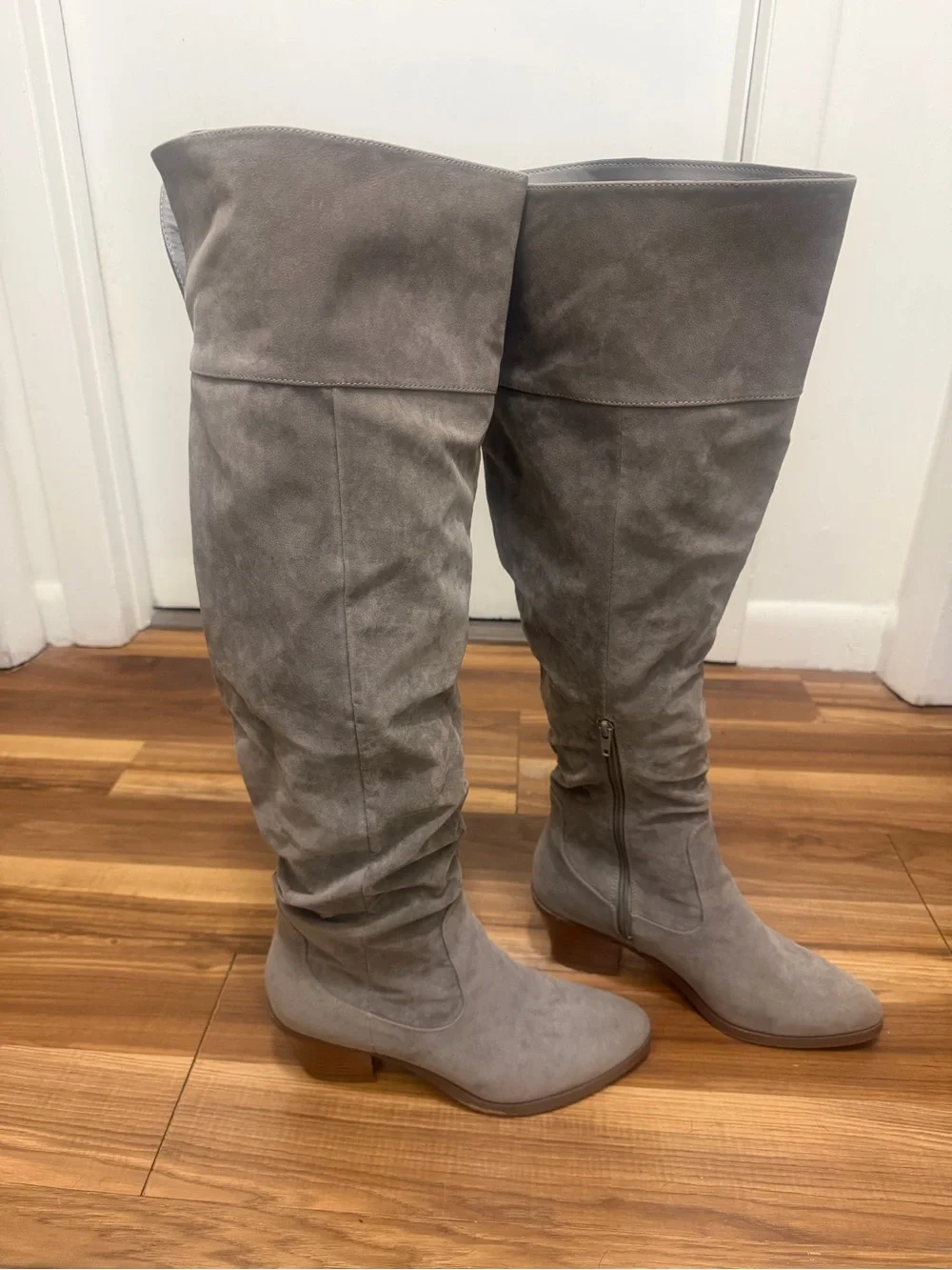 JustFab Over-the-Knee Suede Boots in Gray